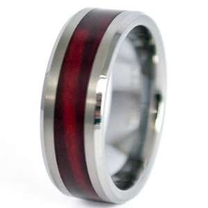  Ashleys Jewelry 8mm Beveled Tungsten Ring with Red Wood 