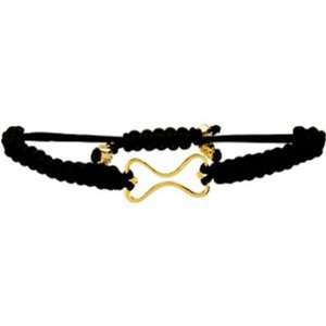  Heart U Back Gold Plated Dog Bone Black Cord Bracelet 