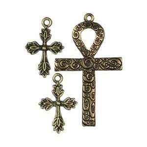 Cousin Beads Cross Culture Metal Accent 3/Pkg Gold Egyptian Cross; 3 