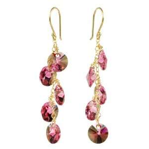   Swarovski Elements Rose Colored Faceted Multi Lentil Earrings Jewelry