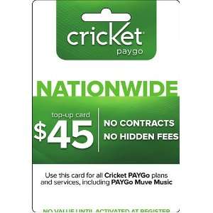  Cricket PAYGo $45 Top Up Phone Card Cell Phones 