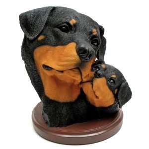  Living Stone Rottweiler with Pup Bust on Base Figurine 