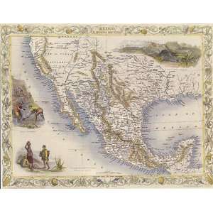  1800S MEXICO CALIFORNIA TEXAS MAP VINTAGE POSTER REPRO 