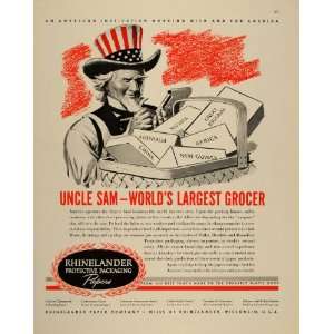  1943 Ad WWII Rhinelander Paper Company Wis. Uncle Sam 