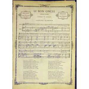   Good Uncle Song Music Score Nadaud French Print 1868