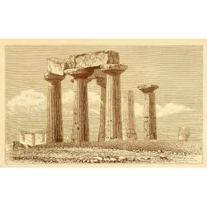 1892 Wood Engraving Ancient Greek Corinth Temple Greece Archaeological 