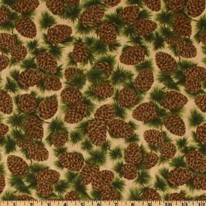  44 Wide Windham Into The Woods Pine Cones Tan Fabric By 