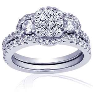  1.55 Ct Round Halo Diamond 3 Stone Engagement Wedding 