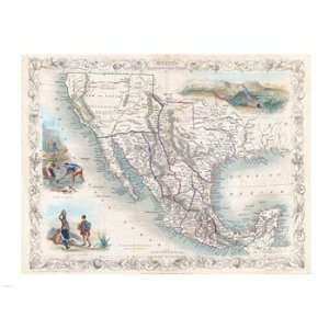  1851 Tallis Map of Mexico, Texas, and California Poster 