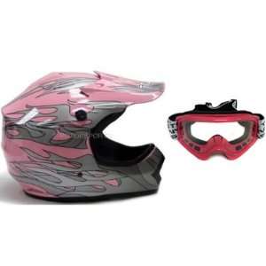  TMS Youth Pink Dirt Bike ATV Motocross Helmet with Goggles 