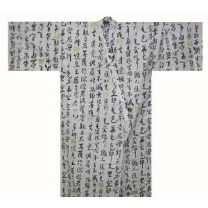  Japanese Mens Yukata Kimono Robe Kanji White 62in Size LL 