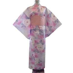  Kimono Yukata Light Purple with Pink & White Peony Flower 