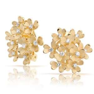Bling Jewelry Matte Gold Plated CZ Three Leaf Clover Cluster Flower 