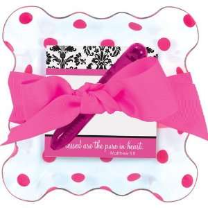   Gifts Notepad Set Hot Pink White Dots Tray Chic 37510