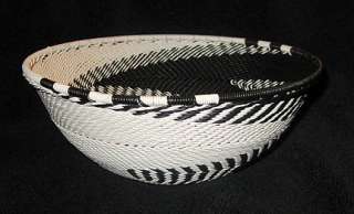 Black Feathers African Zulu Telephone Wire Basket MED  