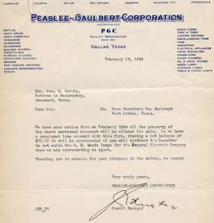 Peaslee Gaulbert Corp. Dallas, TX 1938 to Geo. Murphy  