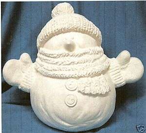 SNUGGLES LARGE SNOWMAN CERAMIC BISQUE CHRISTMAS WINTER  