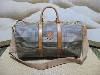   WORLD Boston bag Check Pattern PVC & Leather Authentic#0286  