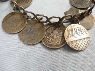 Antique Love Token Coin Civil War Era Charm Bracelet  