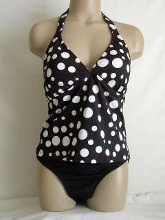 JANTZEN Halter Tankini 2 Pc Bathing Swim Suit Black Dot  