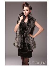 0320 Winter women fox fur vest gilet sleeveless garment with standing 