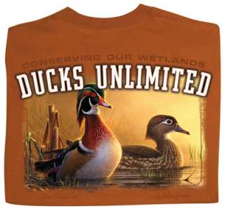 Ducks Unlimited Short Sleeve Crewneck T Shirt Wood Duck Pair Hunting 