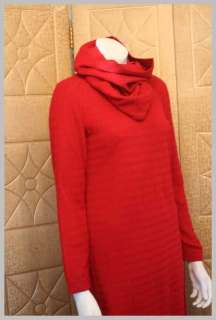 Vintage 70s RED Wool Cowl Neck Sweater Dress ITALY M L  