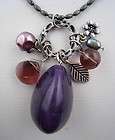 Vintage Style Dangling Amethyst/Bead/Charms Pendant Necklace