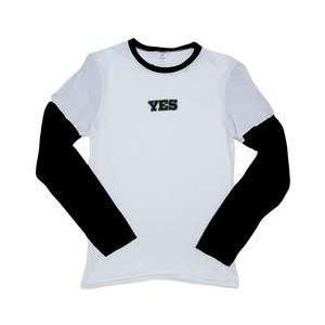 YES Network Womens Double Layer Crewneck Long Sleeve T shirt   White 