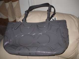 NWT GALLERY EMBOSSED PATENT TOTE F18326 PURSE SV/DY dark grey 