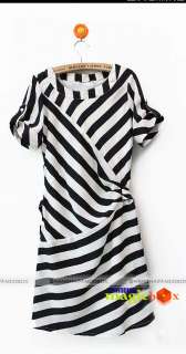New Women Fashion Stripe Navy Style Slim fit Dress #098  