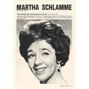  1962 Classical Folk Singer Martha Schlamme Booking Print 