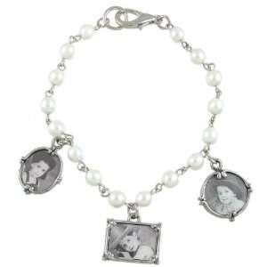    Memory Maker Pearl Beaded Photo Frame 3 Charm Bracelet Jewelry