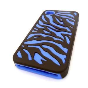  Apple iPhone 4 4S 4G BLUE Zebra Hybrid SOFT AND HARD Case 