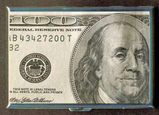 100 DOLLAR BILL BEN FRANKLIN ID Holder Cigarette Case or Wallet Made 