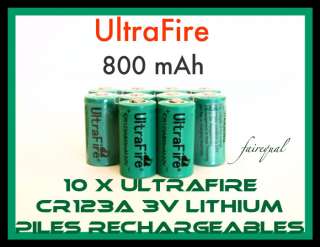 10 x UltraFire CR123A/16340 3.0V Batteries Rechargeable  