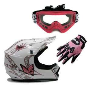 Youth White Pink Butterfly Dirt Bike ATV Motocross Off road Helmet DOT 