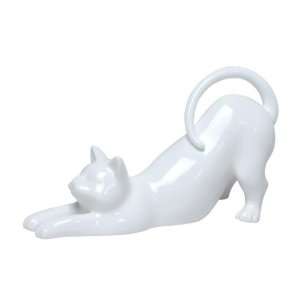 7.50 inch All White Glazed Porcelain Sleek and Slim Cat is 