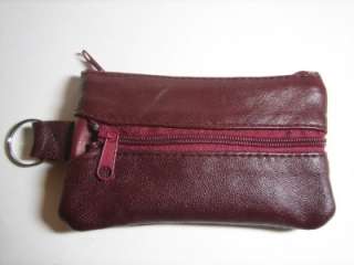 BURGUNDY High Quality Leather Money Coin Purse Zippered Wallet With 