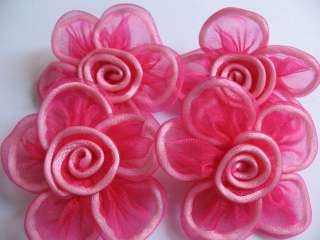 10 Big 2.5 Organza Ribbon Flower/Satin Swirl  Hot pink  