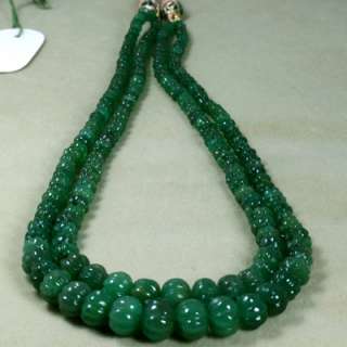   EMERALD RONDELLE CARVING BEADS NECKLACE 2 L 14 ZAMBIAN $  