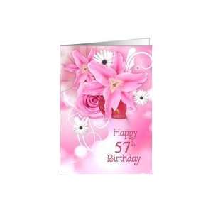  57th birthday, pink, lily, rose, bouquet, daisy Card Toys 