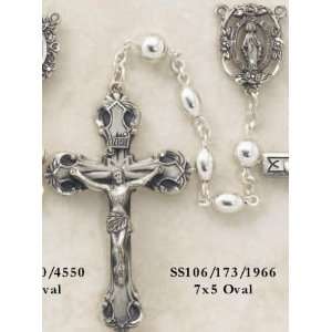  7 X 5 Mens Sterling Silver Rosary Oval Beads w 
