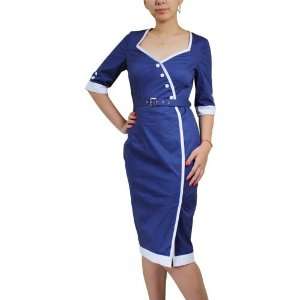   Navy Girl Retro Style Belted Pencil Skirt Dress 10/M 