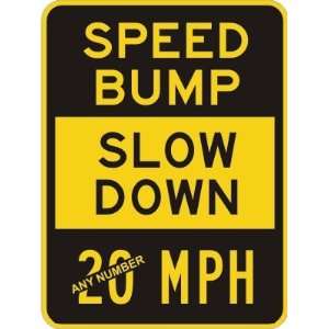Speed Bump Slow Down [your choice] MPH Fluorescent Yellow Sign, 24 x 