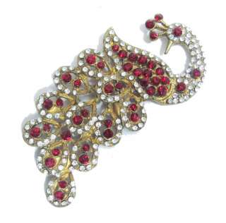 Gold Red Crystal Peacock Swarovski Metal Patch Applique  
