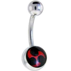    Black and Red Hazard Symbol Logo Belly Button Ring Jewelry