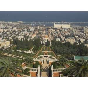 View of City Including Bahai Shrine and Gardens, Haifa, Israel, Middle 