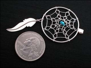 Navajo Turquoise and Sterling Silver Dreamcatcher Pendant  