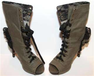   Johnson Lizzy Green Fabric Ankle 5 1/4 Heel Boots Sz 7.5m NIB $149